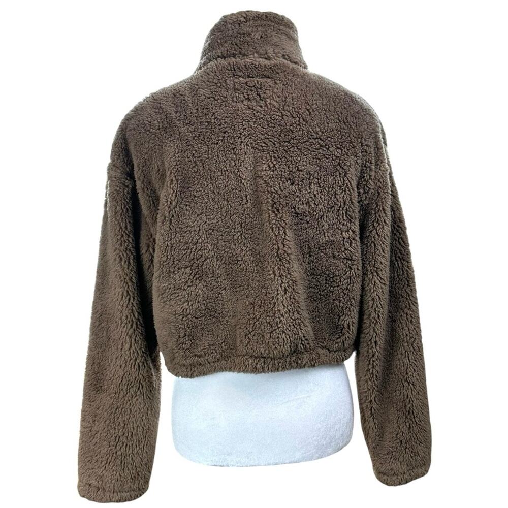 Timing Teddy Bear Cropped Fleece 1/4 Zip Jacket Brown Size Small - Picture 4 of 7